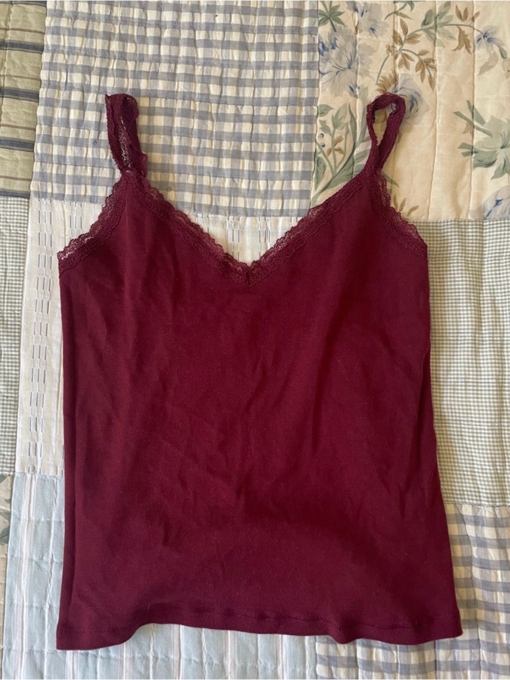 Brandy melville john galt burgundy maroon lace trim tank